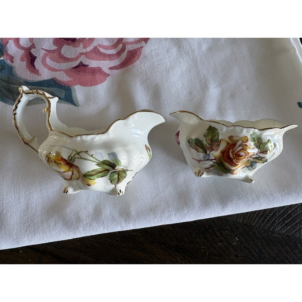 Hammersley Morgans Yellow Rose Sugar Creamer Bone China England Gold Trim VTG